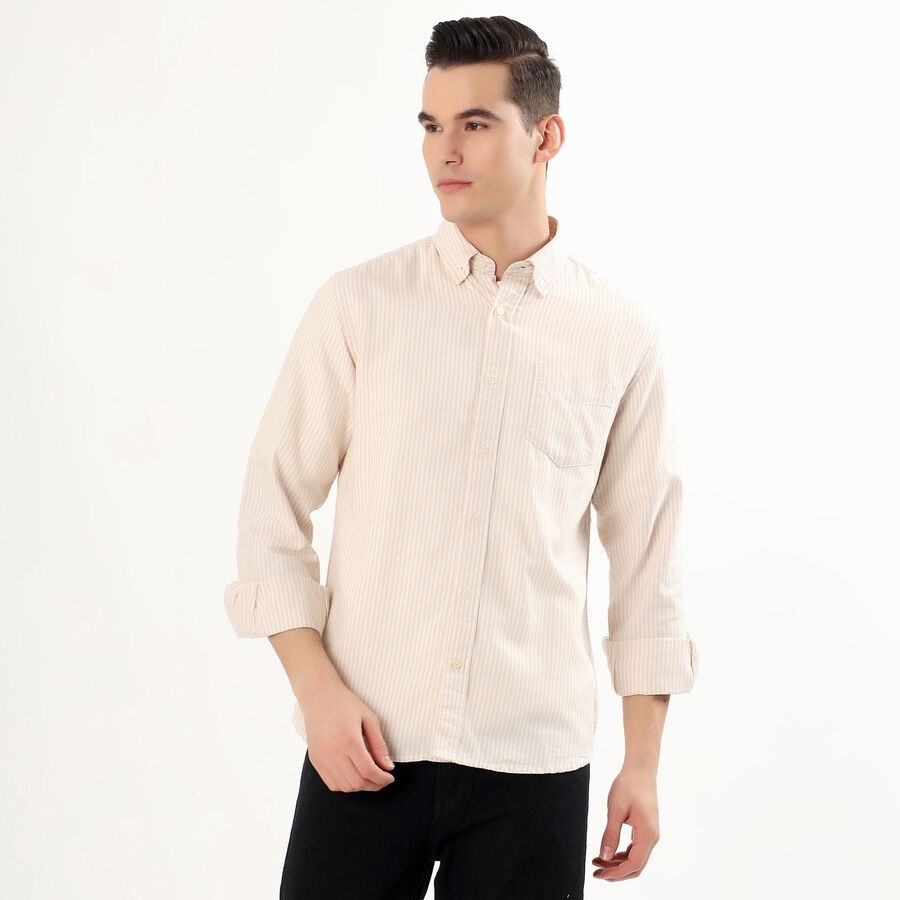 Men's Light Beige Cotton Button Down Casual Shirt, गहरा पीला, large image number null