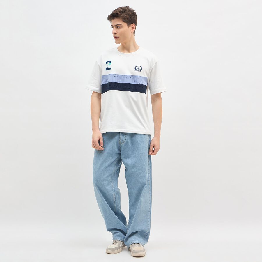 Men's Off White Round Neck Casual T-Shirt, Off White, large
