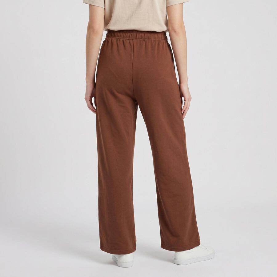 Women's Brown Wide Leg Solid Track Pants, Brown, large