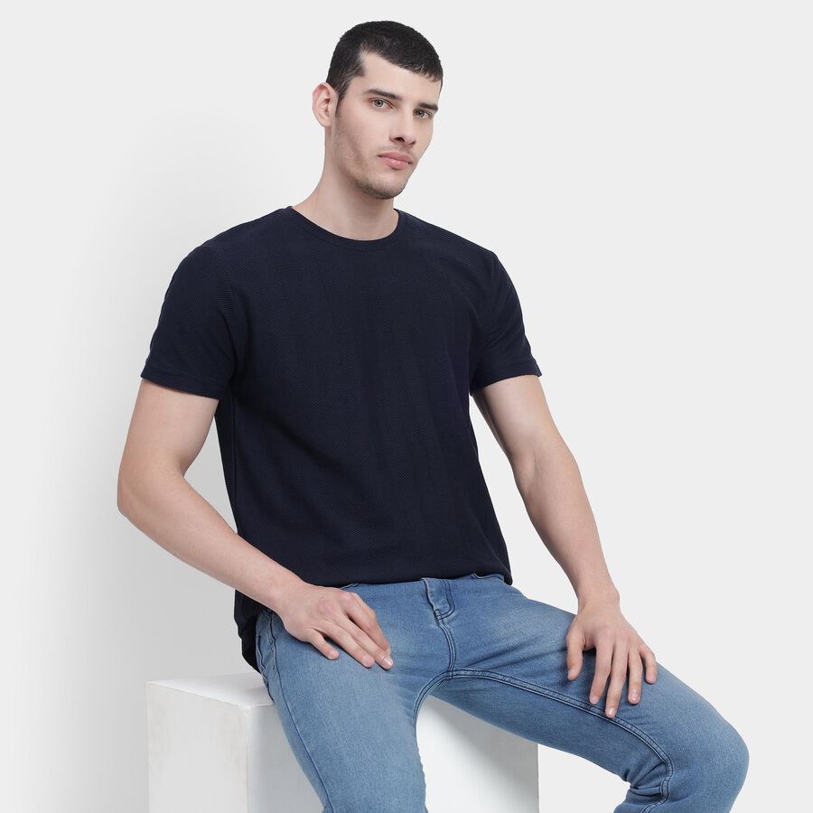Men's Deep Midnight Navy Blue Round Neck T-Shirt, Navy Blue, large image number null