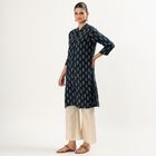 Women's Dark Midnight Blue Mandarin Collar Printed Kurta, Teal Blue, small image number null