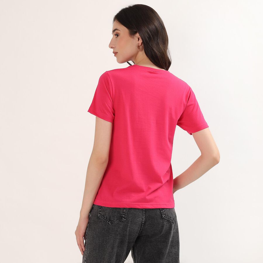 Women's Fuchsia Round Neck Printed Casual T-Shirt, Fuchsia, large