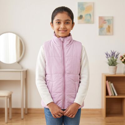 Girls' Lilac Stand Collar Puffer Jacket