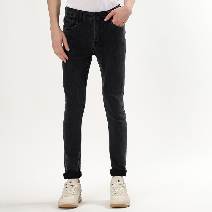 Men's Charcoal Black Skinny Fit Classic Jeans, Dark Grey, large image number null
