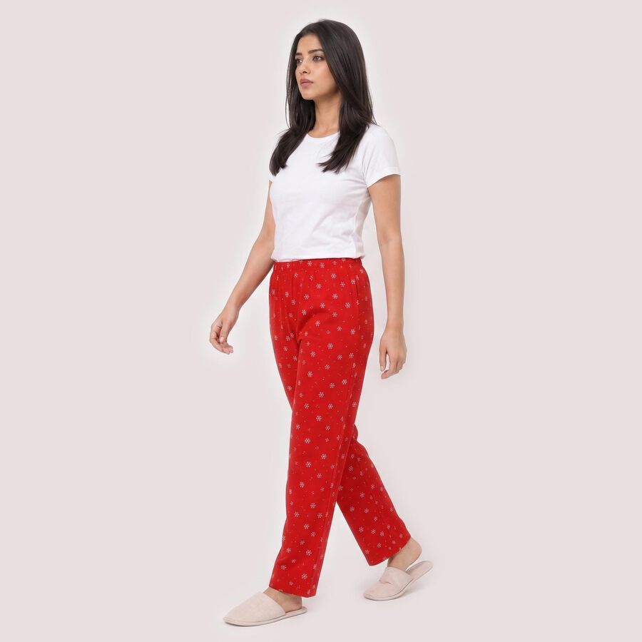 Women's Red Straight Fit Floral Printed Pyjama, Red, large