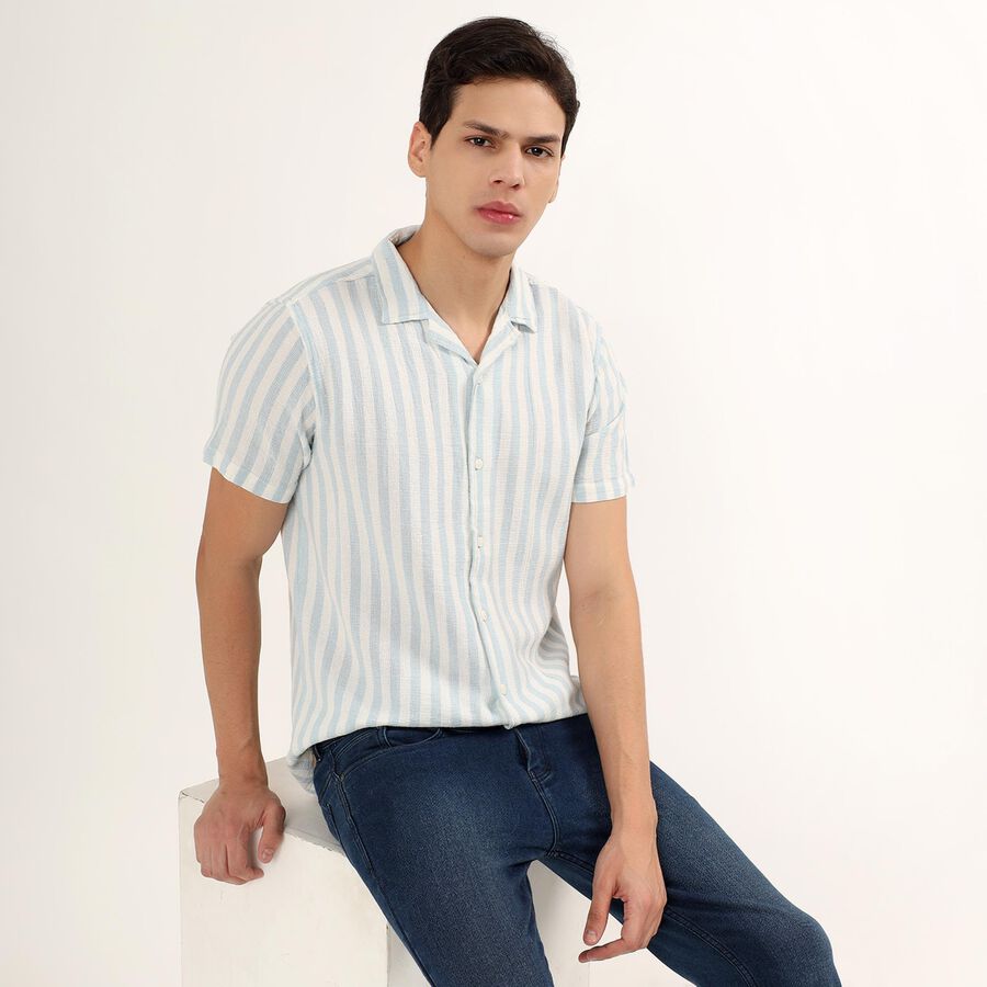 Men's 100% Cotton Cuban Collar Casual Shirt , Light Blue, large image number null