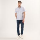 Men's Blue Cotton Half Sleeve Spread Collar Casual Shirt, Light Blue, small
