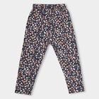 Girls' Black Floral Printed Full-Length Cotton Blend Legging, Black, small image number null