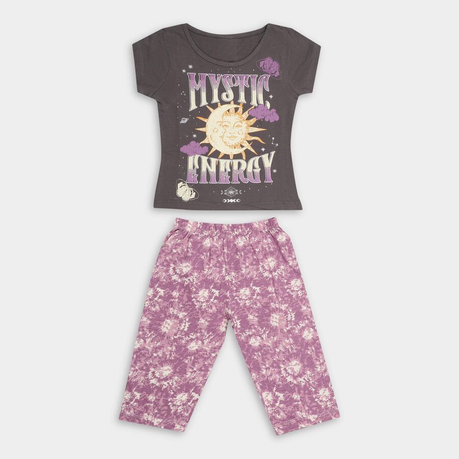 Girls' 100% Cotton Capri Set , हल्का ग्रे, large image number null