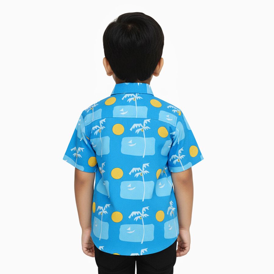 Boys Bright Sky Blue Cotton Half Sleeve Classic Collar Casual Shirt, रॉयल ब्लू, large image number null