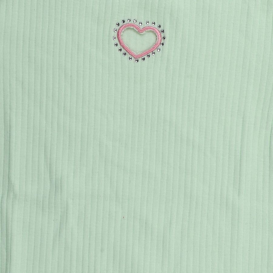 Girls' Mint Green Cotton Round Neck Casual T-Shirt, Light Green, large