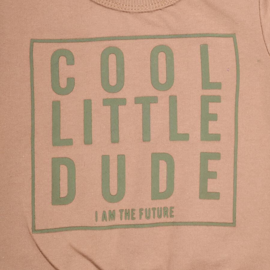 Infants Beige Cotton Crew Neck Casual T-Shirt, Beige, large image number null
