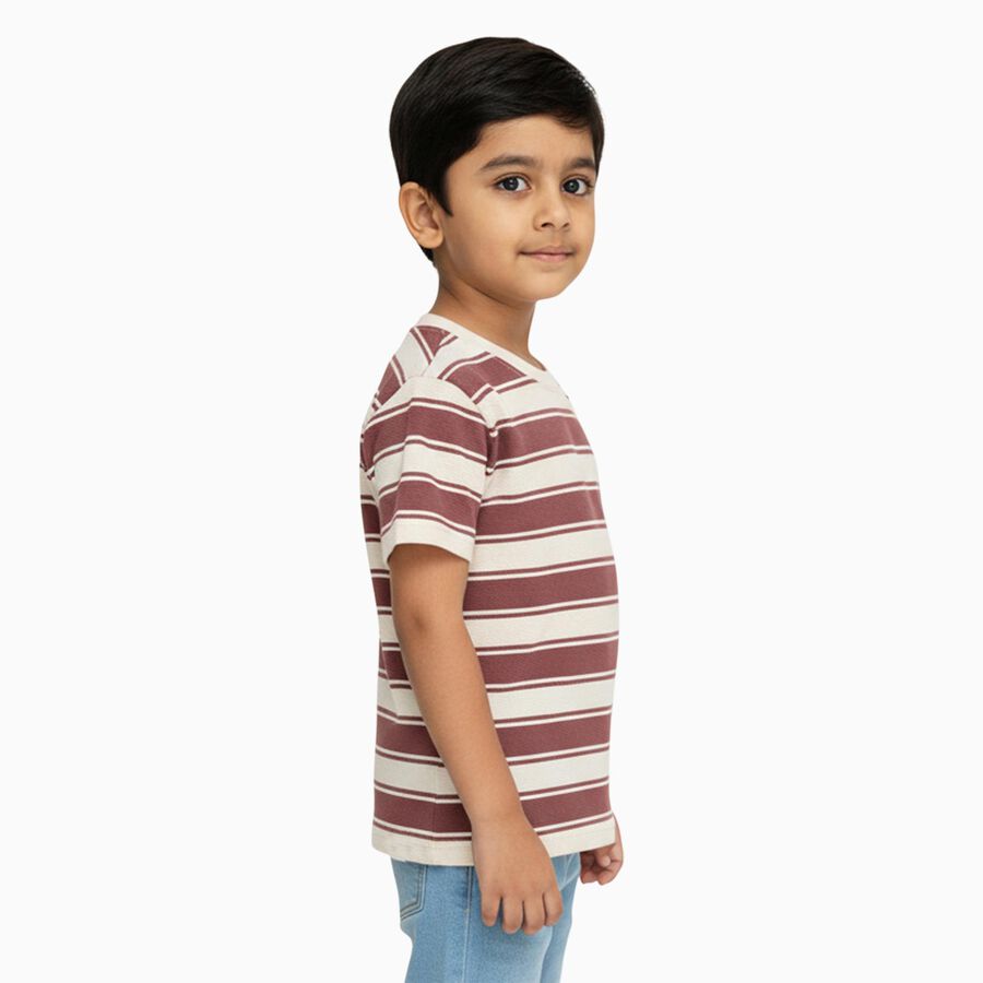 Boys Deep Maroon and White Crew Neck Casual T-Shirt, मरून, large image number null