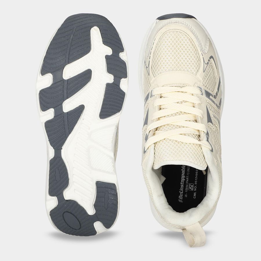 Men's Beige Lace-Up Sneakers, गहरा पीला, large