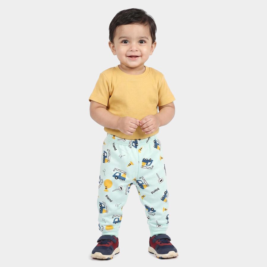 Infants' Mint Green Jogger Fit Cartoon Printed Pyjama, हल्का हरा, large