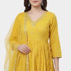 Women's Yellow Self Design Ethnic Set, पीला, small