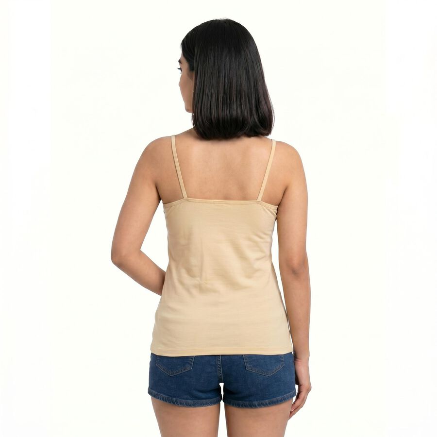 Women Beige Scoop Neck Camisole Slip, गहरा पीला, large