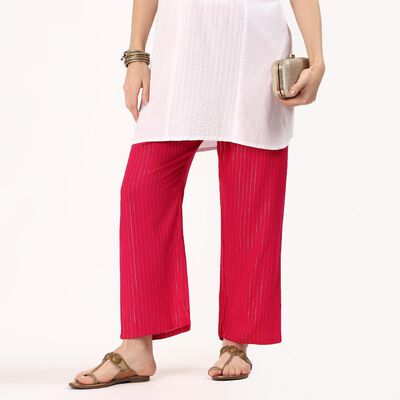 Women's Bright Crimson Red Wide-Leg Metallic Striped Palazzos
