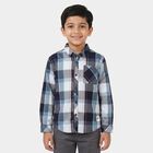 Boys Mid Blue Cotton Collar Shirt, Mid Blue, small
