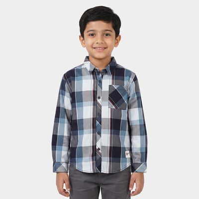 Boys Mid Blue Cotton Collar Shirt