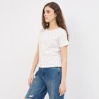 Women's Ivory Cotton Round Neck Minimalist T-Shirt, ऑफ व्हाइट, small