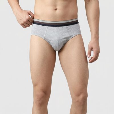Men's Grey Regular Fit Solid Briefs