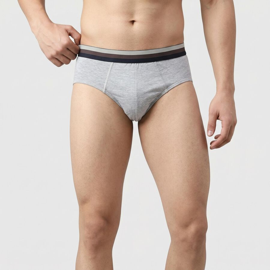 Men's Grey Regular Fit Solid Briefs, मिश्रित हल्का ग्रे, large