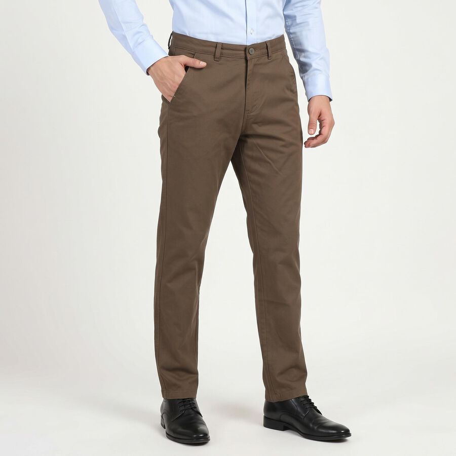 Men's Brown Slim Fit Chino Trousers, भूरा, large