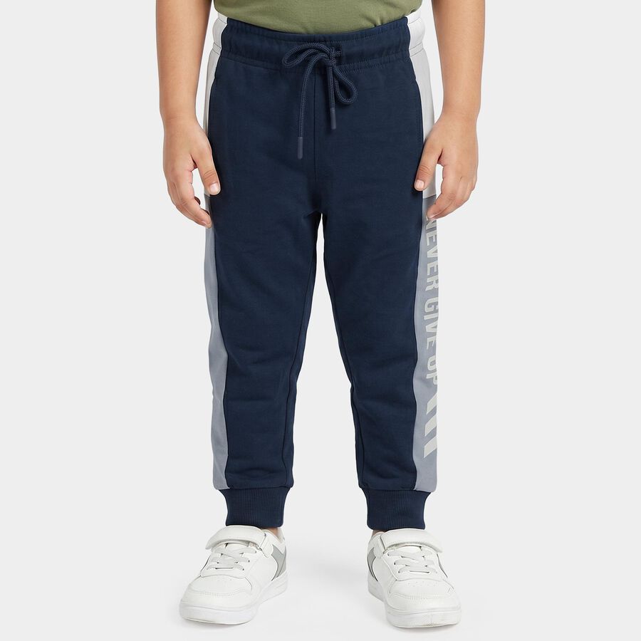 Boys Blue Jogger Slogan Print Pyjama, नेवी ब्लू, large