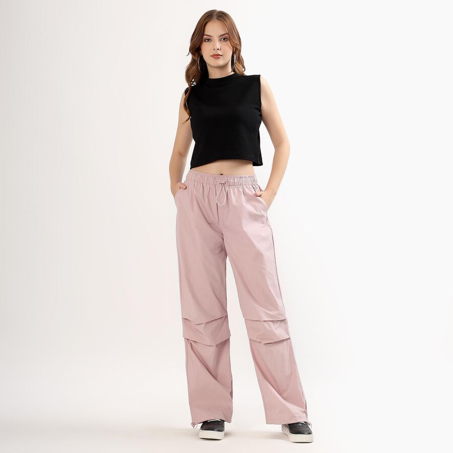 Women's Soft Pink Relaxed Fit Wide-Leg Cargo Pants, Lilac, large