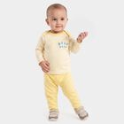 Infants' Yellow Cotton Round Neck Striped Baba Suit, Yellow, small