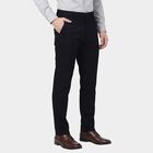 Men's Navy Blue Slim Fit Flat-Front Casual Trousers, Navy Blue, small