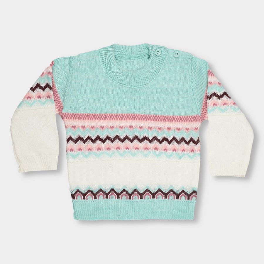 Infants Light Pastel Green Round Neck Jacquard Pullover, हल्का हरा, large image number null