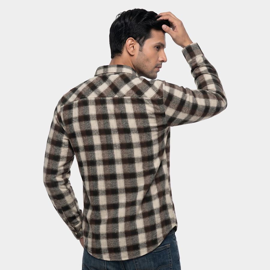 Men's Brown Cotton Casual Shirt, Brown, large