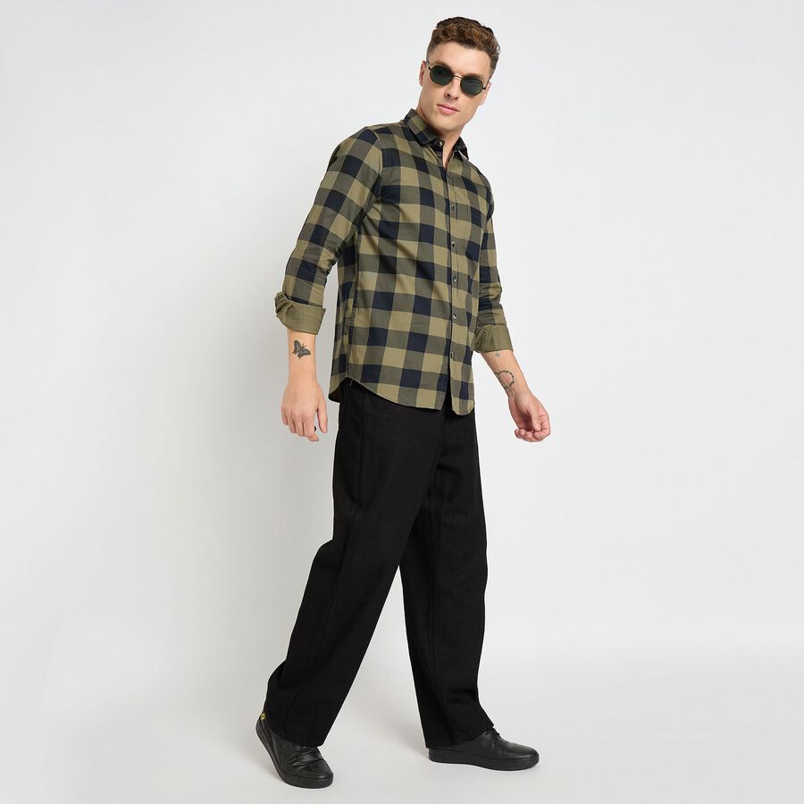Men's 100% Cotton Casual Shirt, Dark Green, large image number null