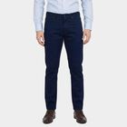 Men's Blue Slim Fit Flat-Front Casual Trousers, Mid Blue, small