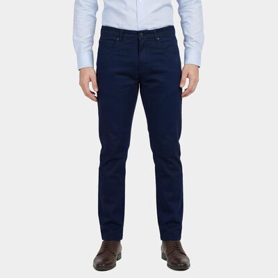 Men's Blue Slim Fit Flat-Front Casual Trousers