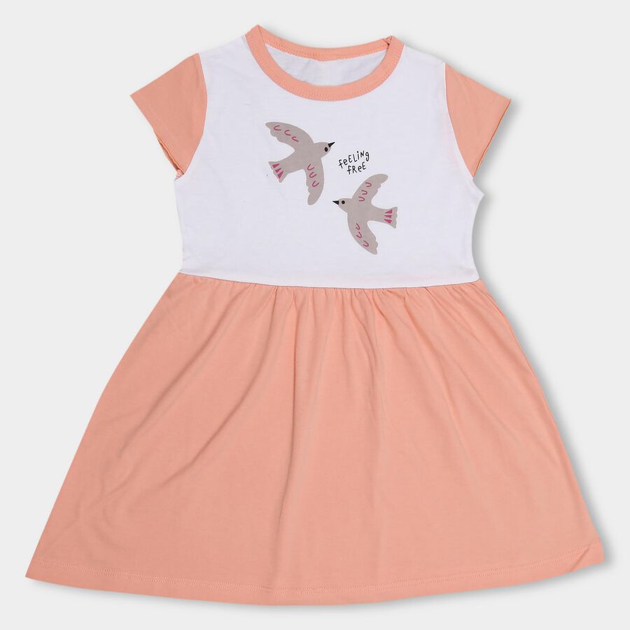 Girls' Frock, पीच, large image number null