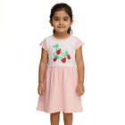 Girls' Soft Pink Strawberry Printed Flared Frock, Light Pink, small image number null