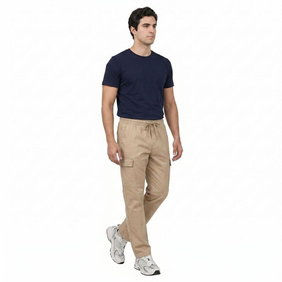 Men's Beige Slim Fit Cargo Casual Trousers, Beige, large