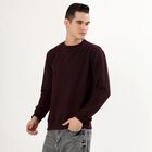 Men's Deep Burgundy Crew Neck Textured Sweatshirt, Wine, small image number null