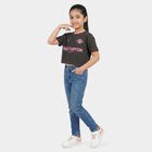Girls Black Round Neck Crop T-Shirt, चारकोल, small