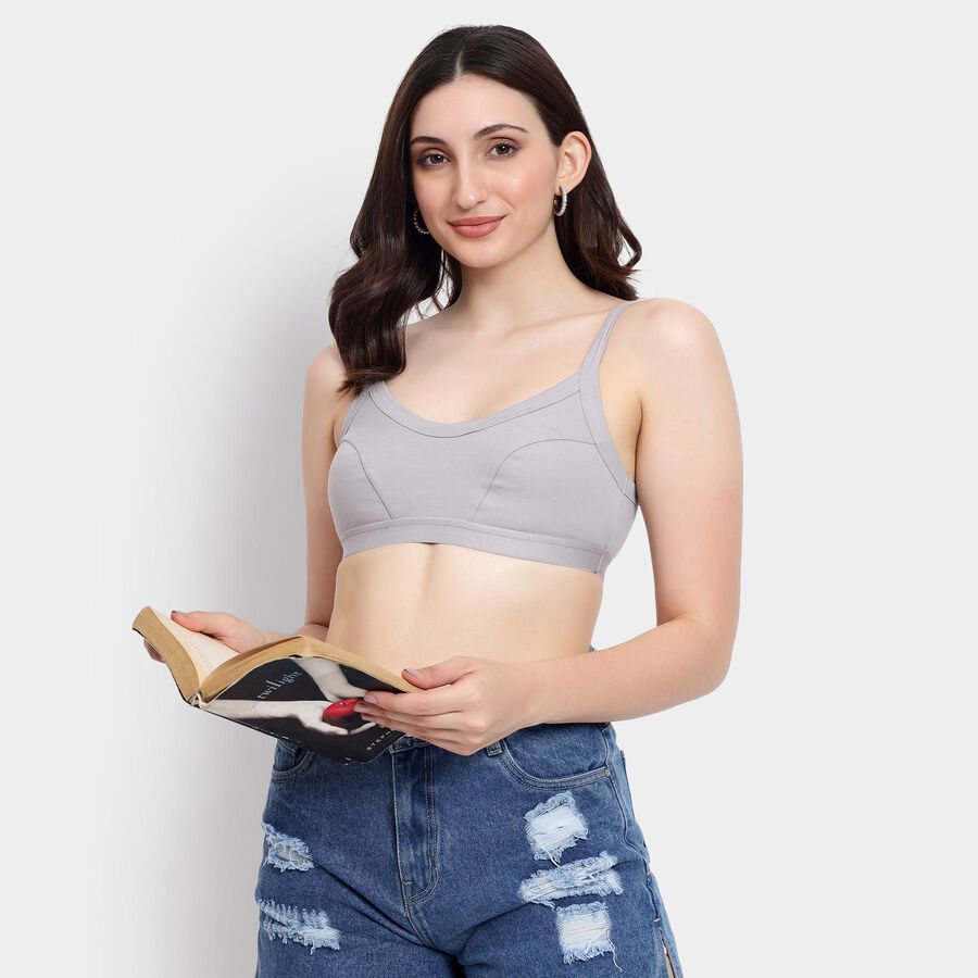 Ladies' 100% Cotton Bra , Light Grey, large image number null