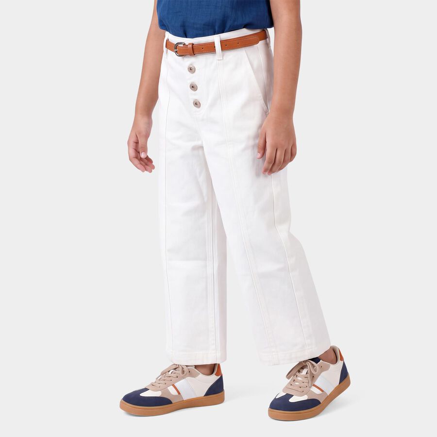Girls' Off White Wide Leg Button Fly Jeans, Off White, large