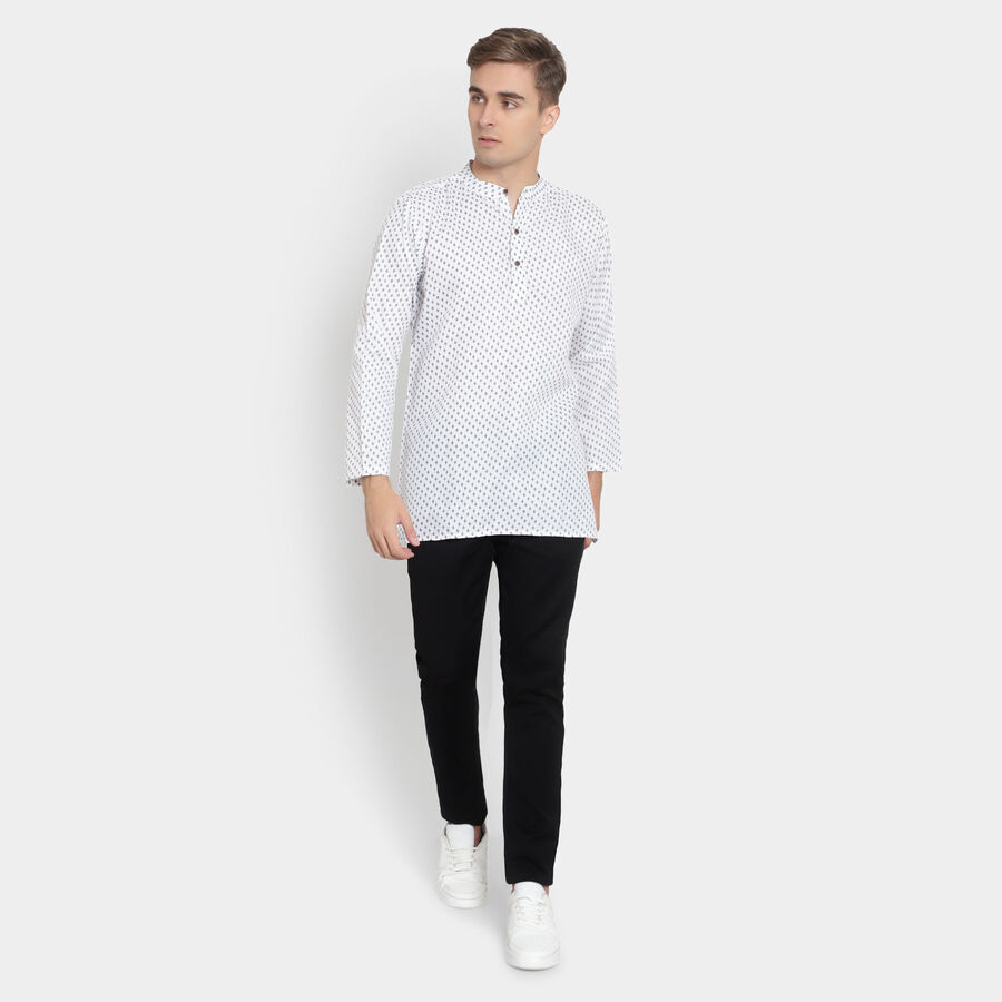 Printed Mandarin Collar Kurta, Off White, large image number null