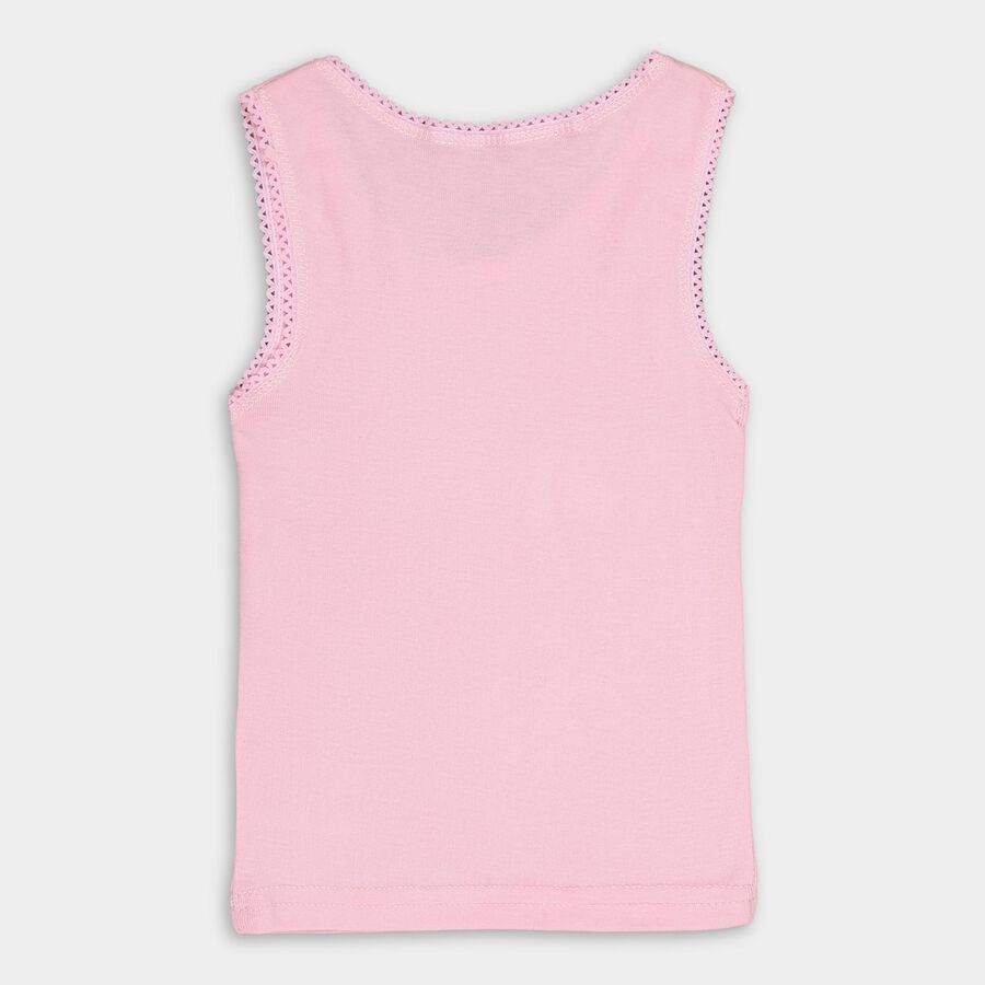 Girls' Soft Pink Cotton Round Neck Sleeveless Vest, Pink, large image number null