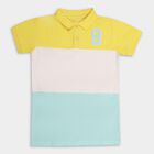 Boys' Yellow Cotton Polo Collar Color Block T-Shirt, Yellow, small image number null