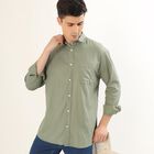 Men's Muted Olive Green Spread Collar Casual Shirt, Olive, small image number null