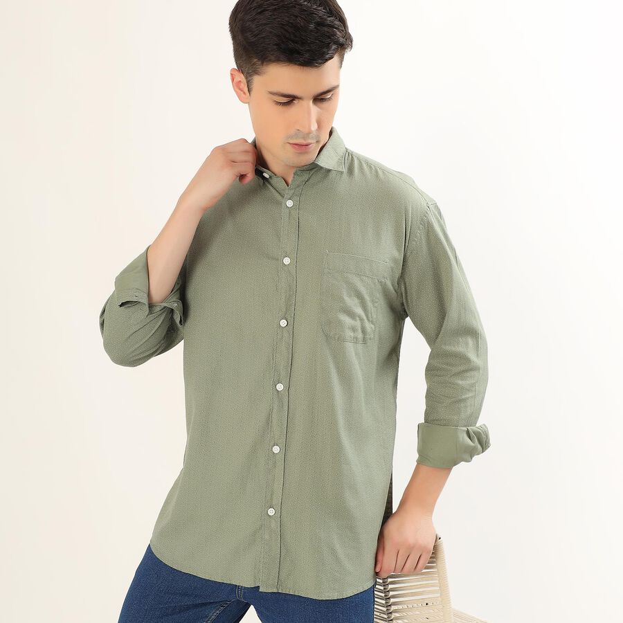 Men's Muted Olive Green Spread Collar Casual Shirt, Olive, large image number null