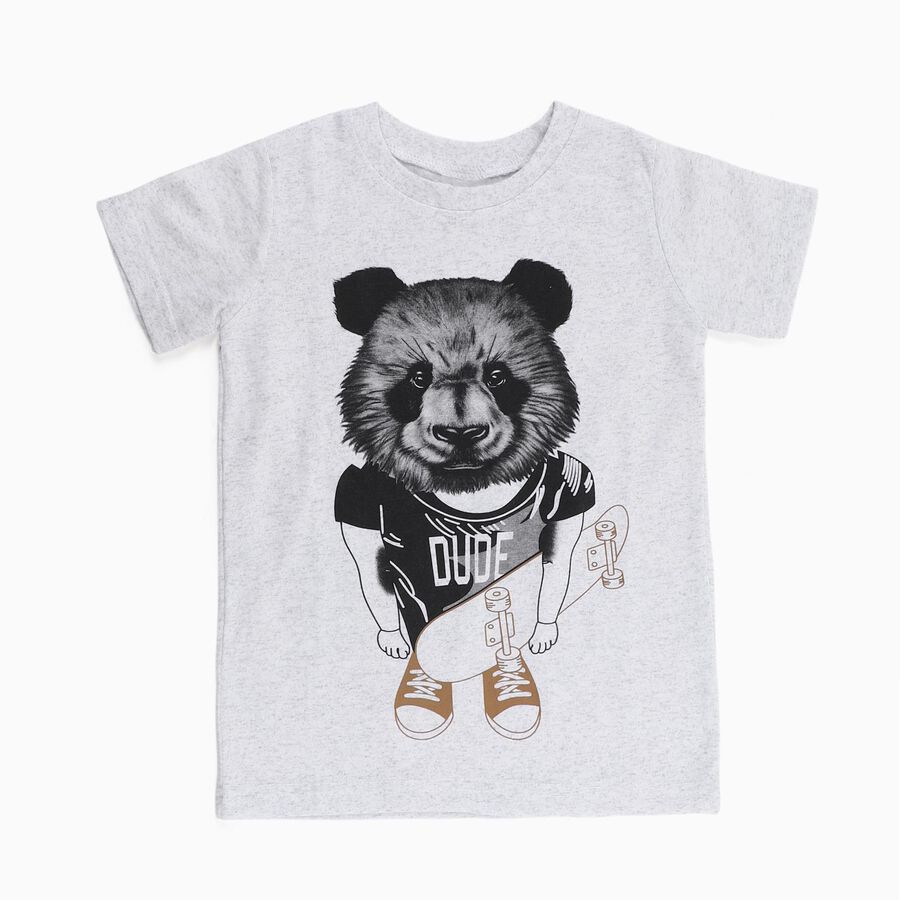 Boys Light Grey Crew Neck Casual Half Sleeve T-Shirt, एक्रू मिश्रित, large image number null